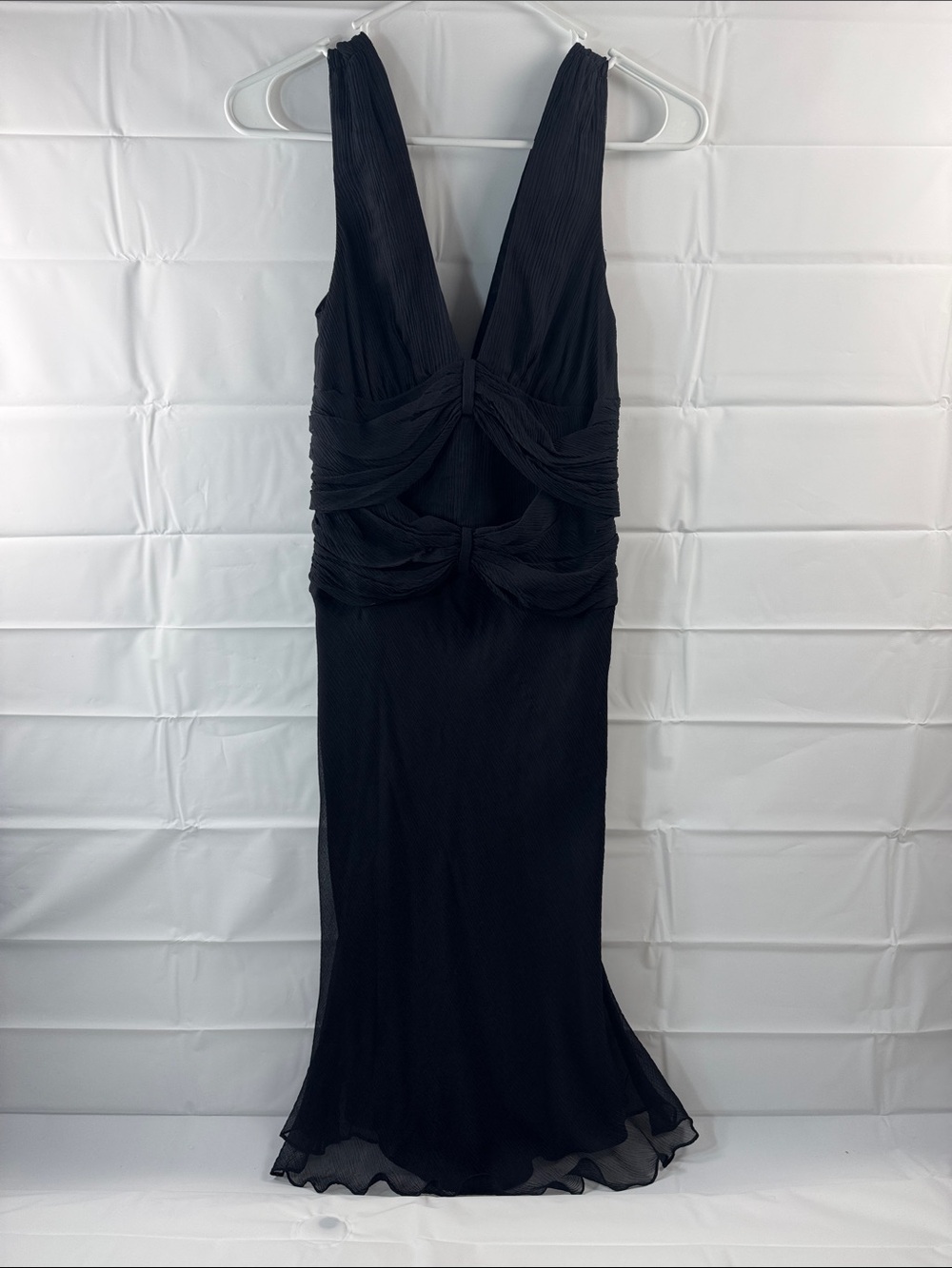 Banana Republic Size 0 Black 100% Silk Ruched Cutout Midi Dress